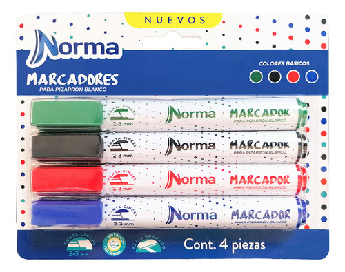 Marcadores Para Pizarrón Blanco Norma Multicolor 4 Piezas