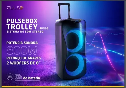 Altavoz LED Bluetooth Pulsebox Trolley Sp505, 800 W Rms, color negro, voltaje bivolt automático