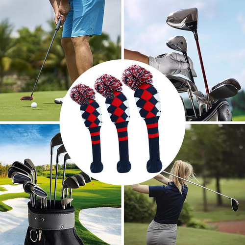 3pcs Pom-pom Head Covers Cuello Largo Golf Wood Pastilla