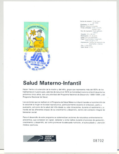 México Hoja Primer Día Salud Materno Infantil 1990