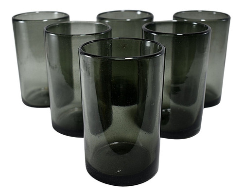Vasos De Vidrio Soplado | Set De 6 Piezas | Color Humo 16 Oz