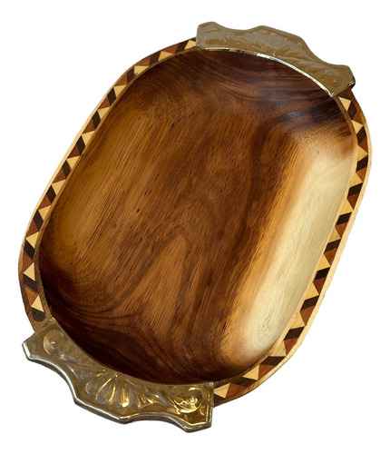 Bandeja Batea De Madera Y Alpaca 40 Cm Artesanal