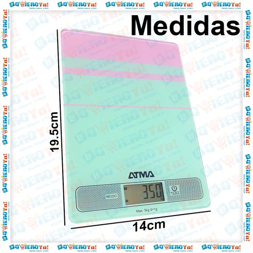 Imagen 4 de 10 de Balanza Digital Cocina Atma Hasta 3kg Vidrio Templado Bc7204