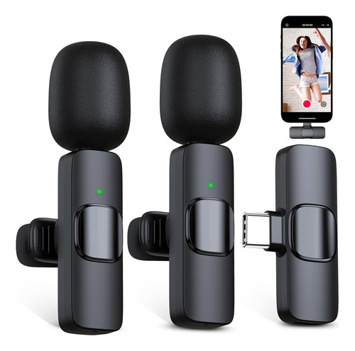 Micrófono Inalámbrico Bluetooth 2en1 Con Clip Para Móviles Negro+type-c