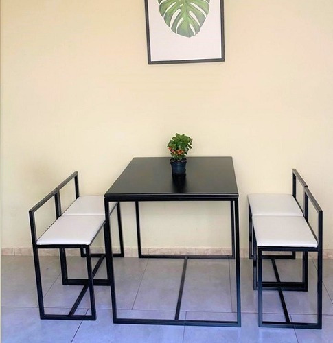 Conjunto Mesa 4 Cadeiras Pequena Estofado Branco Black Box Cor Preto Desenho Do Tecido Das Cadeiras Madeira
