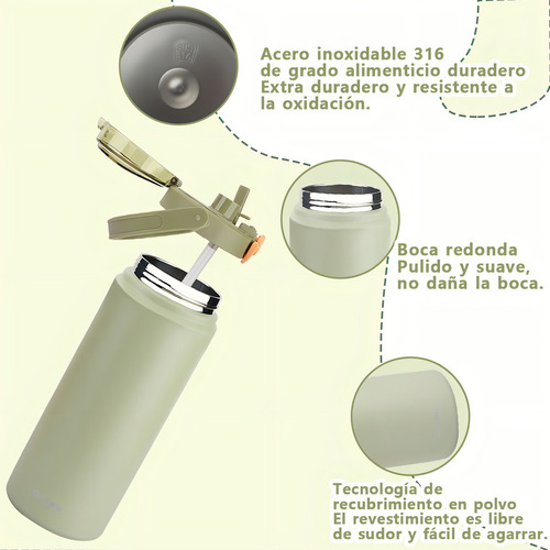 Termo Acero Inoxidable Botella De Agua Portátil 1200ml Color Verde