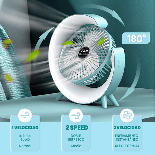Ventiladores Portátiles 3modos Recargable Con Led Ajustable