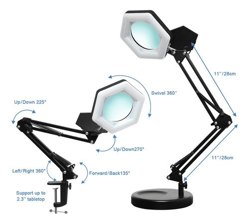 Lupa Luz Y Soporte, Lámpara De Escritorio Lupa Led Dim...
