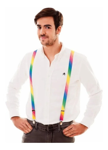Suspensório Ajustável Listrado Arco-íris - Lgbt Gay Cosplay