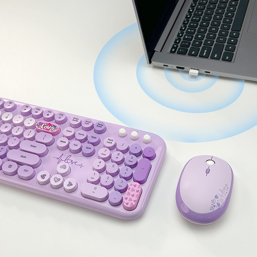 Conjunto De Teclado E Mouse Sem Fio Com 104 Teclas Coloridas