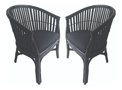 Imagen 1 de 3 de Silla Comedor Rattan Negro (2 Pzs) Reacondicionado