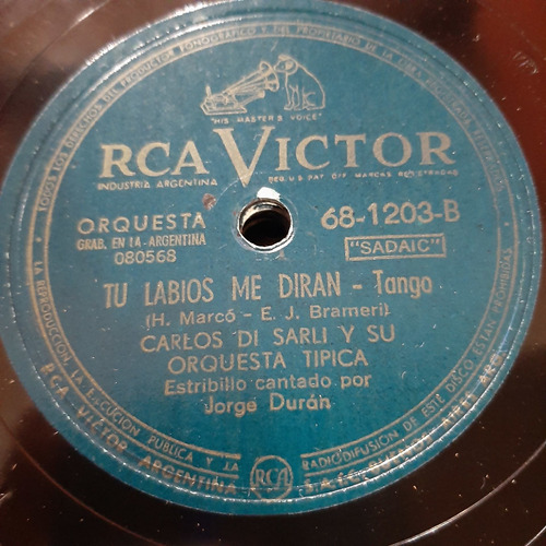 Pasta Carlos Di Sarli Orq Tipica Jorge Duran Rca Victor C423