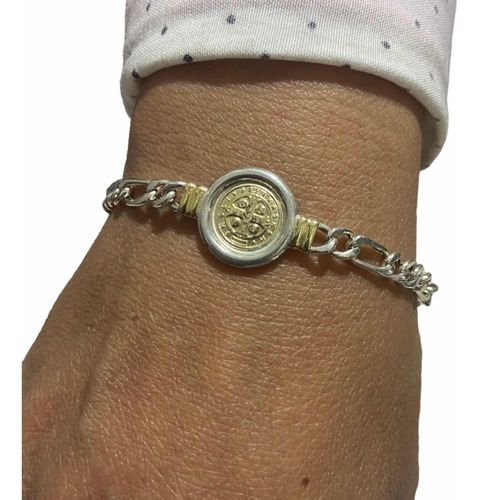 Pulsera San Benito Modelo Fígaro Plata Y Oro