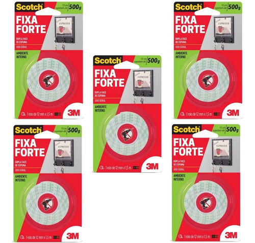 Kit 5 Fita Dupla Face Espuma Scoth 12mm X 1,5m 3m