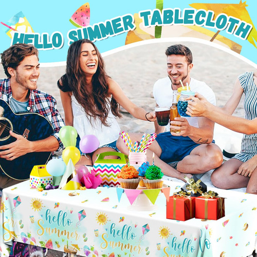 Pack 3 Manteles Veraniegos Hello Summer Desechables Para Fie