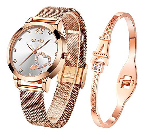 Set De Regalo Watch Olevs Para Mujer En Oro Rosa Con Pulsera