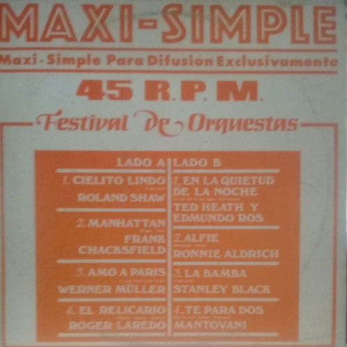 Lp Maxi-simple 45 R.p.m. (festival De Orquesta)