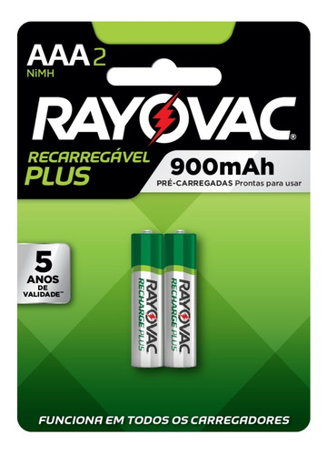 Bateria Pilha Recarregável Rayovac Plus Aaa - 2 Pilhas