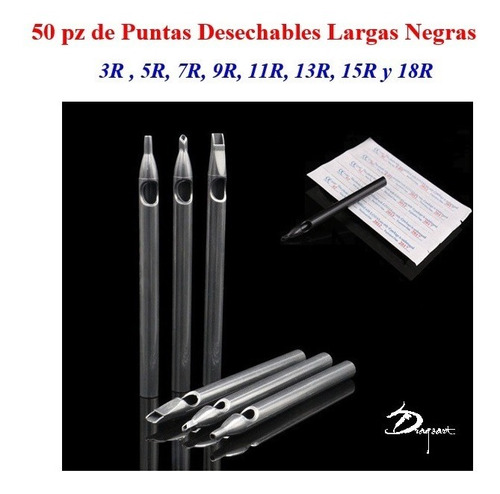 Puntas Desechables Para Tatuar Larga Negra Redonda (r) 