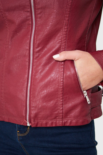 Imagen 6 de 6 de Chaqueta Cuello Mao Ecocuero Burdeos Nicopoly
