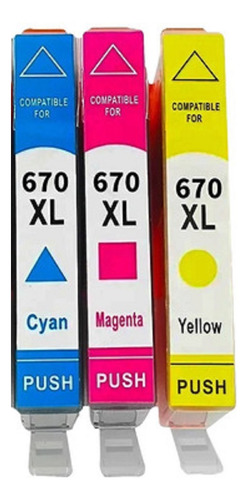 Kit De 3 Cartucho Compatible Con Hp 670xl C Y M