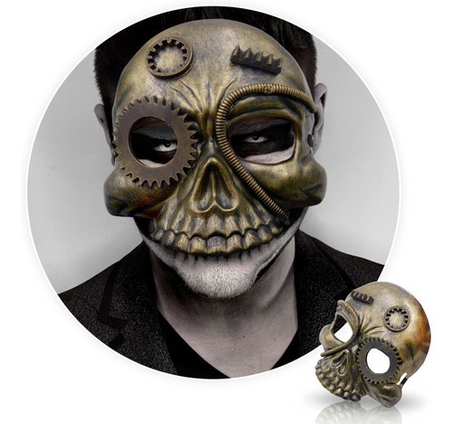 Máscara Steampunk Calavera Disfraz Fiesta Halloween Of328 Color Dorado oscuro