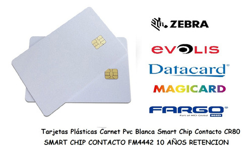 Tarjetas Plásticas Carnet Pvc Blanca Smart Chip Cr80 Fm4442