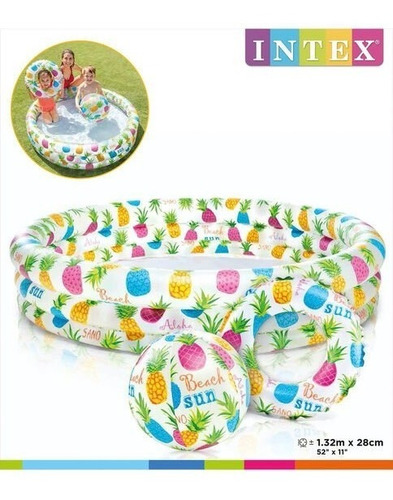 Imagen 3 de 3 de Pileta Inflable Redonda Infantil Intex 132x28cm Pelota + Aro