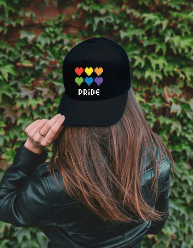 Gorra Tipo Baseball Diseño Corazón Pride Pixel Gorras Negras
