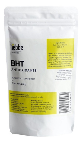 Bht Antioxidante Conservante Alimenticio Y Cosmetico 250g