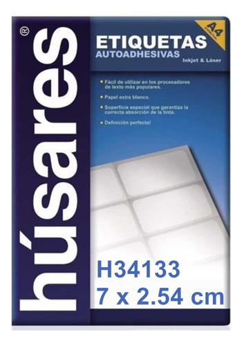 Etiqueta Autoadhesiva A4 Husares H34133 7,00x2,54 Cm X 100u