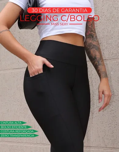 MLB 3832986993 Legging Com Bolso Cintura Alta Modeladora Zero Transparncia JM