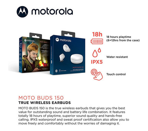 Audifonos Motorola Motobuds 150 In Ear Bluetooth Tws Blanco
