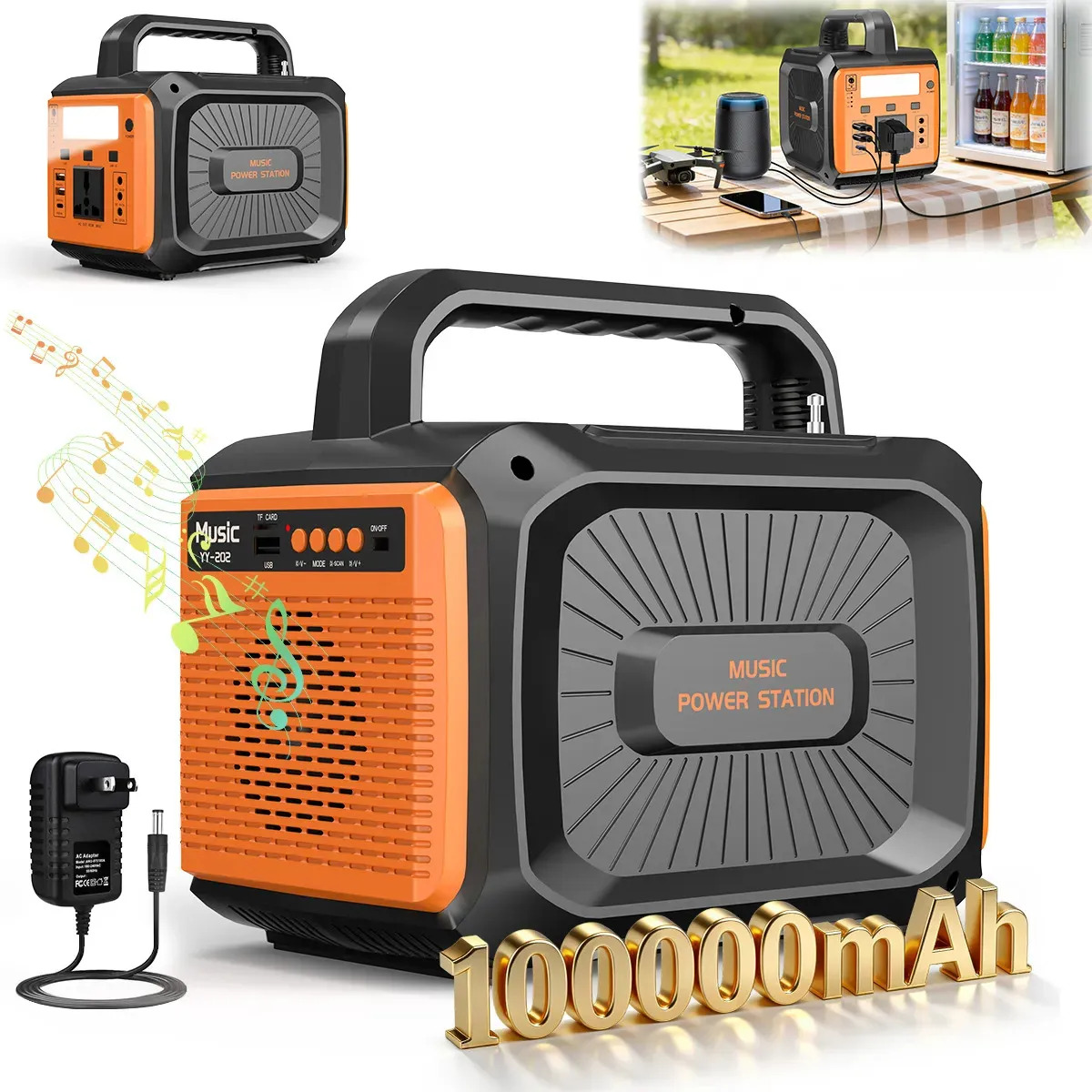 2 IN 1 300W Power Station Multi-Function Portable Big Capacity Solar Generator Station Support Bluetooth Music/Radio/TF card/USB