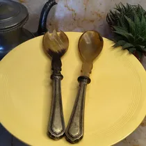 Comprar Set Cuchara Y Tenedor Para Ensalada De Alpaca Y Asta De Vaca