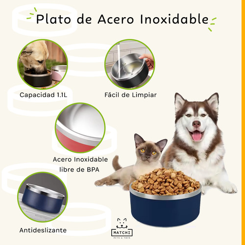 Plato De Acero Inoxidable Tazón Antiderrapante Para Perros Y Color Índigo