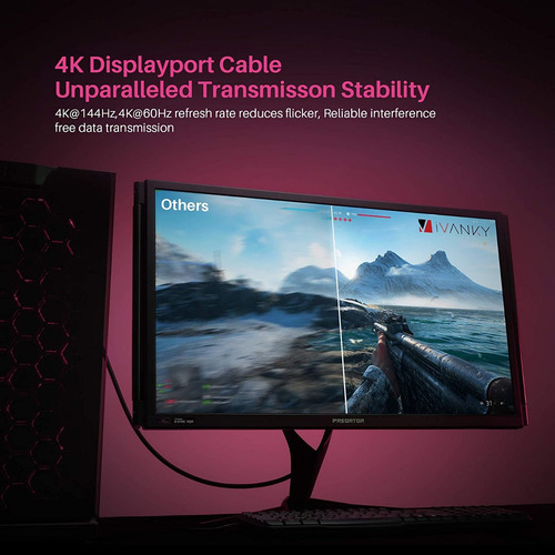 Cable Displayport 1.4 8k 2160p 60 Hz 4k A 144 Hz Mallado