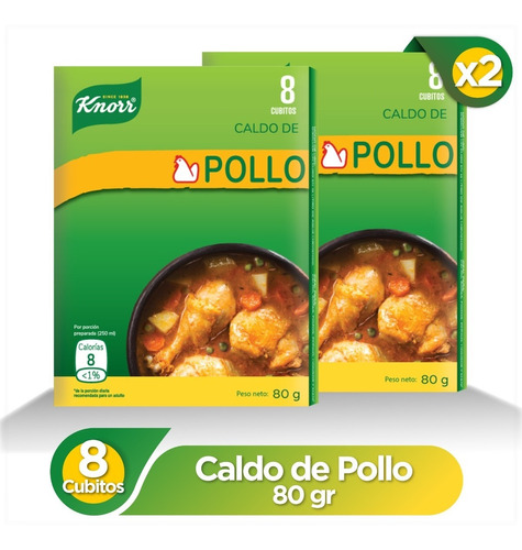 Cubitos De Pollo 8 Unidades 80gr 2 Unidades Knorr