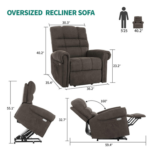 Yitahome Sillón Reclinable Grande Con Masaje Y Calor Marrón