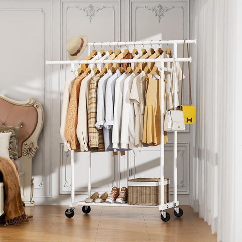 Estante De Ropa De Doble Capa Que Se Puede Mover