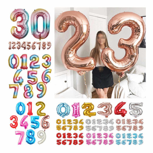 Globos Números Metalizados 32  Fiestas, Cumpleaños X 3uds