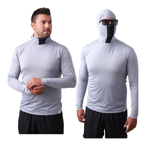 Camisa Ninja Proteção Uv50+ Cinza Protege À Insetos C/ Touca
