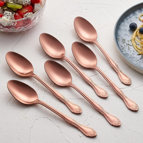 Juego De 6 Cucharas De Cena Y Sopa Color Oro Rosa Mate