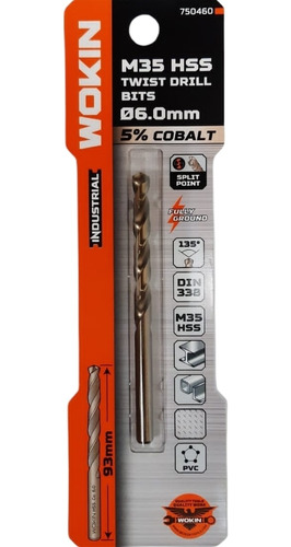 Broca Hss Cobalto Co5% 6mm Wokin