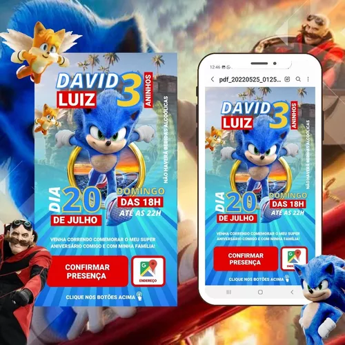 Convite Digital Personalizado Aniversário - Super Sonic