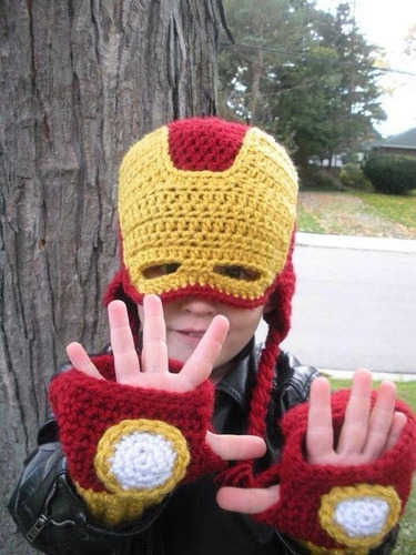 Set Iron Man Gorro Y Guantes Tejido Crochet 