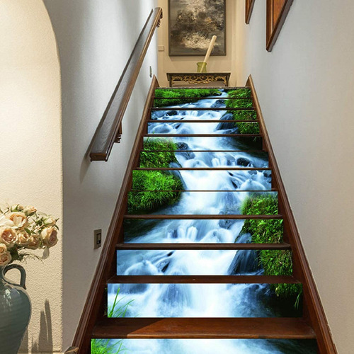 6 Pegatinas Impermeables Para Escaleras Con Diseño De Cascad