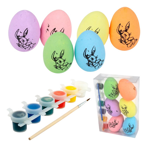 6 Ovos De Páscoa Isopor Para Colorir Com Tinta Guache Pincel