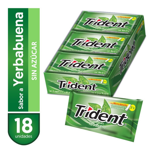 Chicle Trident® Sabor Yerbabuena Sin Azúcar Pack 18 Unidades