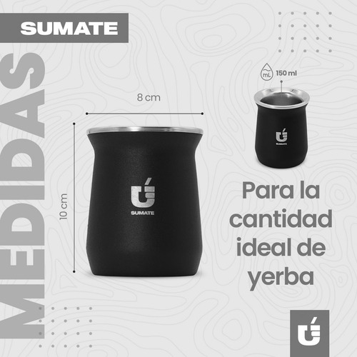 Mate De Acero Inoxidable Termico Sumate Con Bombilla Inox Color Negro
